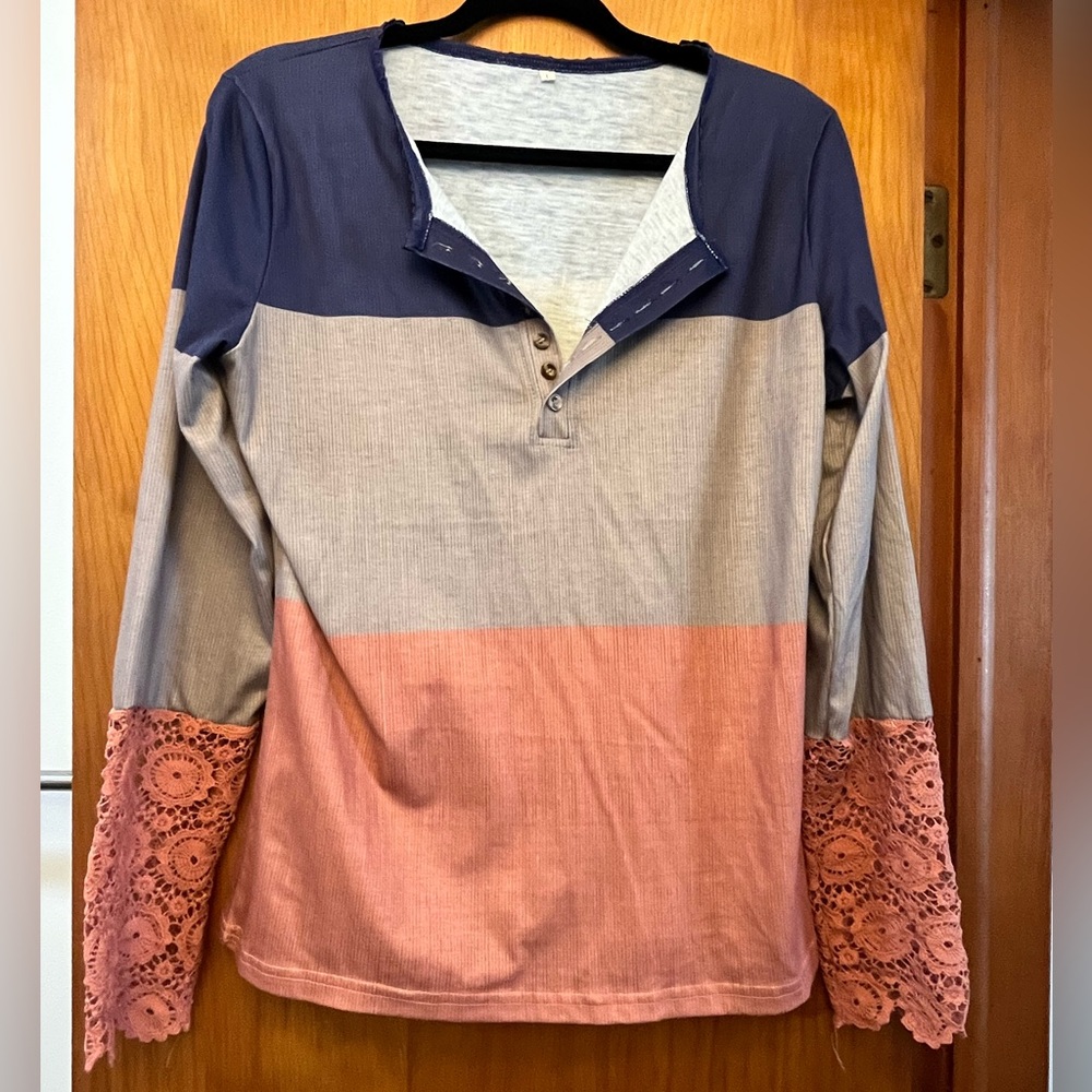 Blue Top with Lace Trim